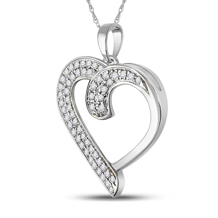 14k White Gold Round Diamond Heart Pendant 14 Cttw gndatlanta Necklaces