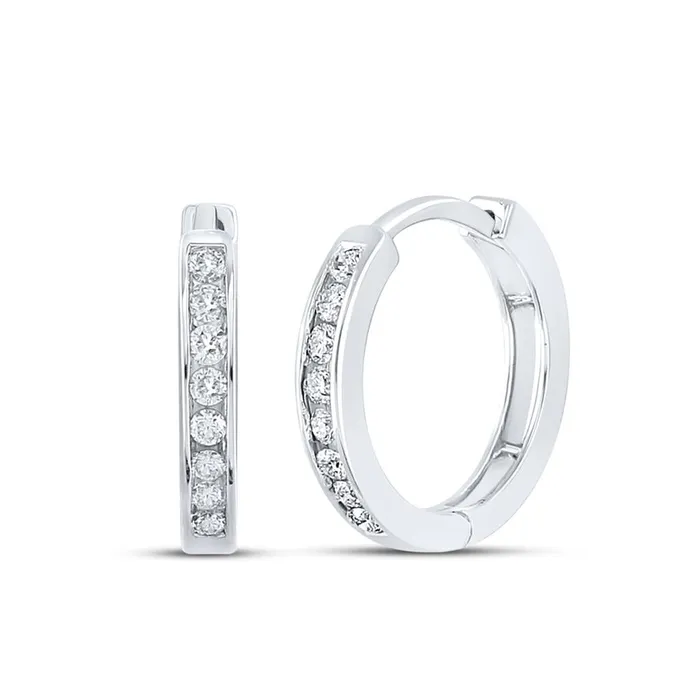 14k White Gold Round Diamond Hoop Earrings 14 Cttw gndatlanta Earrings