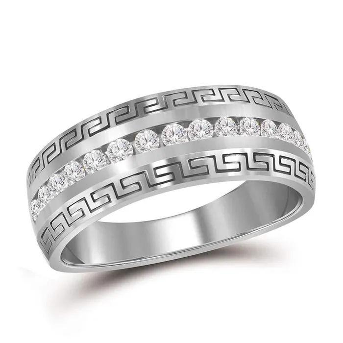 14k White Gold Round Diamond Wedding Greek Key Band Ring 1 Cttw gndatlanta Rings 14k White Gold Round Diamond Wedding Greek Key Band Ring 1 Cttw gndatlanta Rings