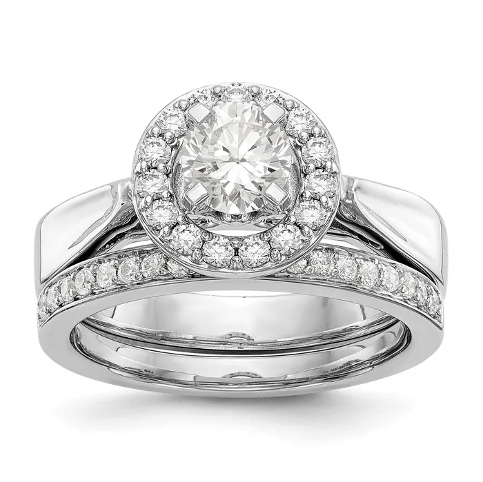 14K White Gold Round Simulated Diamond Halo Engagement Ring Goldiacom Rings