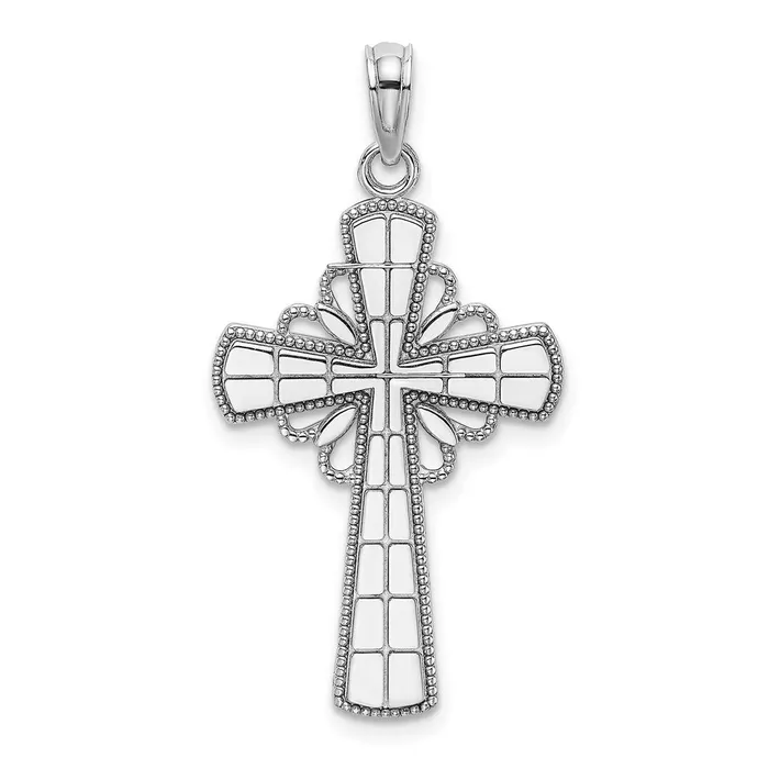 14k White Gold W Beaded Edge Grid Accent Cross Charm Goldia Charm Necklaces 14k White Gold W Beaded Edge Grid Accent Cross Charm Goldia Charm Necklaces