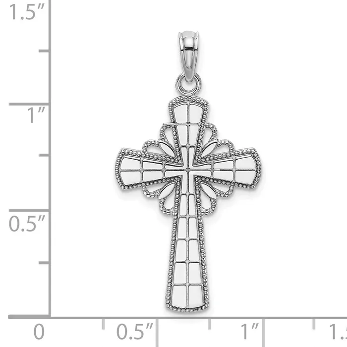 14k White Gold W Beaded Edge Grid Accent Cross Charm Goldia Charm Necklaces