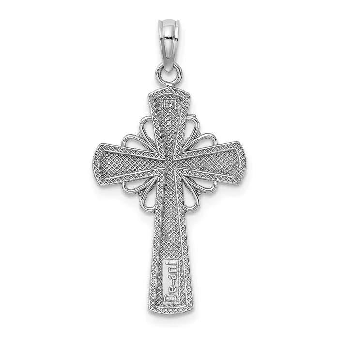 14k White Gold W Beaded Edge Grid Accent Cross Charm Goldia Charm Necklaces