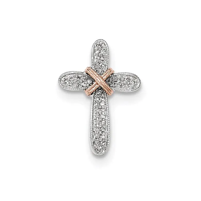 14K White Gold W Rose Gold Plating Real Diamond Cross Pendant Goldia PreStyled Sets 14K White Gold W Rose Gold Plating Real Diamond Cross Pendant Goldia PreStyled Sets