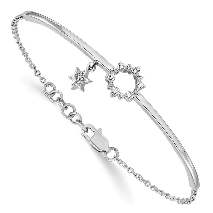 14k White Gold wStar Dangle Natural Diamond Bangle w5in ext Bracelet goldiaca Bracelets