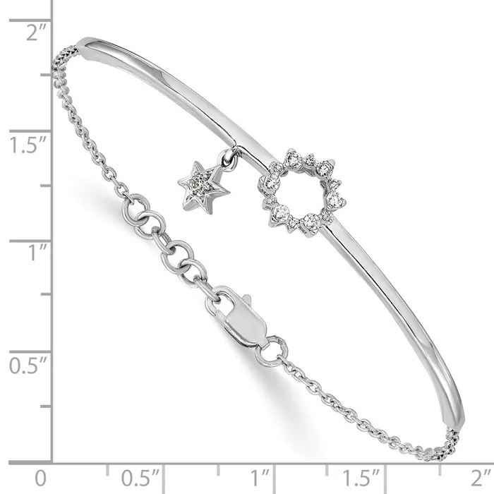 14k White Gold wStar Dangle Natural Diamond Bangle w5in ext Bracelet goldiaca Bracelets