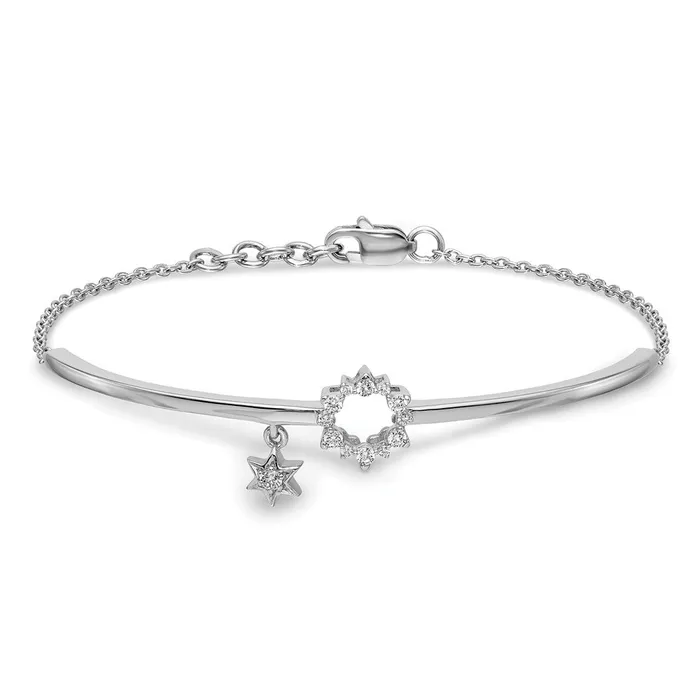 14k White Gold wStar Dangle Natural Diamond Bangle w5in ext Bracelet goldiaca Bracelets