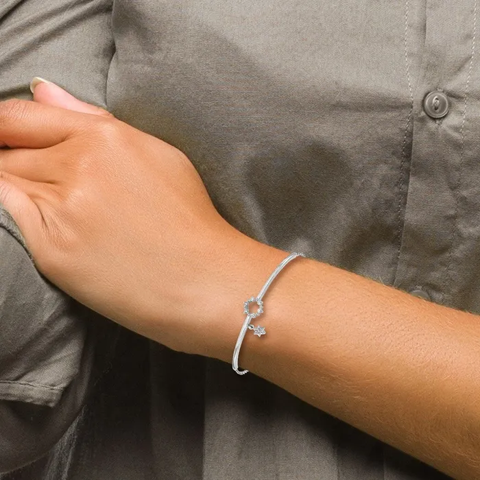14k White Gold wStar Dangle Natural Diamond Bangle w5in ext Bracelet goldiaca Bracelets