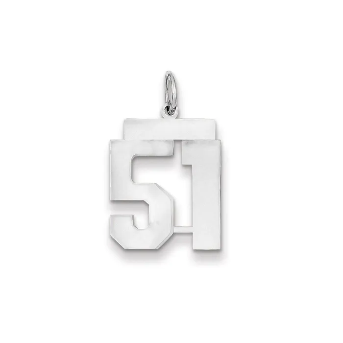 14k White Gold WG Medium Polished Number 51 Charm Goldia Charm Necklaces