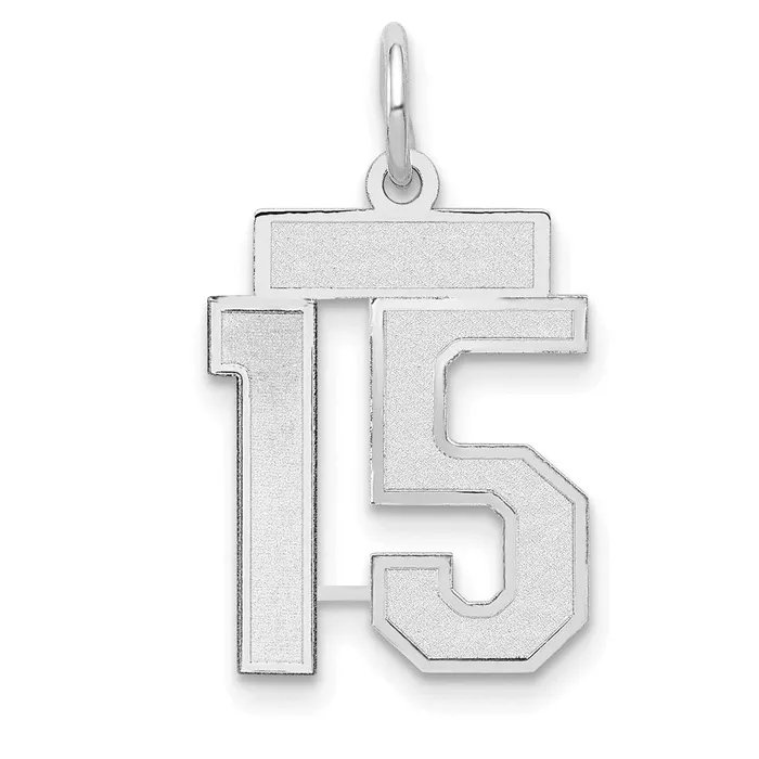 14k White Goldw Small Satin Number 15 Charm Goldia Charm Necklaces