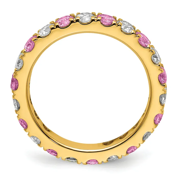 14k Yellow Gold 1 15 Ct Lab Grown Diamond VSSI G and Lab Created Pink Sapphire Eternity Band Ring Goldia Rings