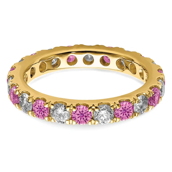14k Yellow Gold 1 15 Ct Lab Grown Diamond VSSI G and Lab Created Pink Sapphire Eternity Band Ring Goldia Rings