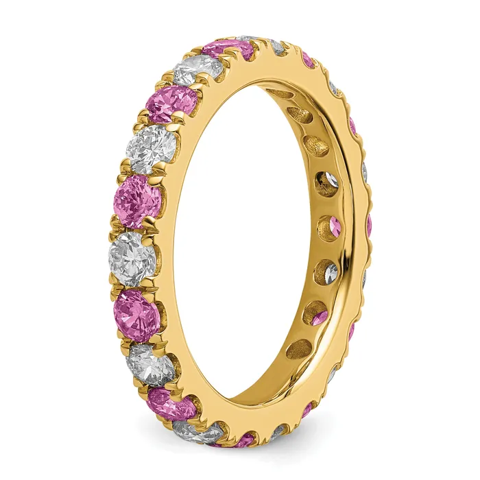 14k Yellow Gold 1 15 Ct Lab Grown Diamond VSSI G and Lab Created Pink Sapphire Eternity Band Ring Goldia Rings