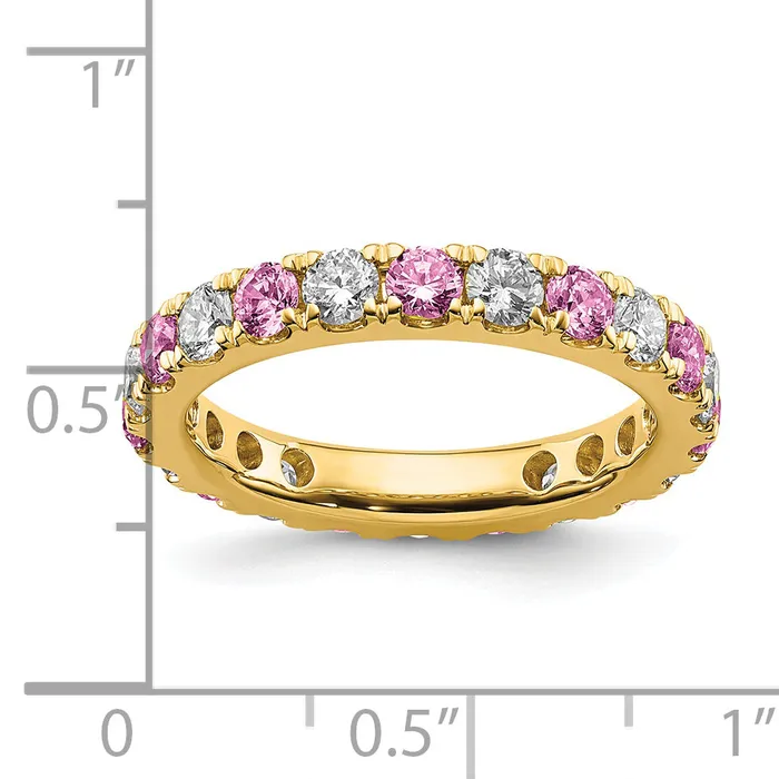 14k Yellow Gold 1 15 Ct Lab Grown Diamond VSSI G and Lab Created Pink Sapphire Eternity Band Ring Goldia Rings