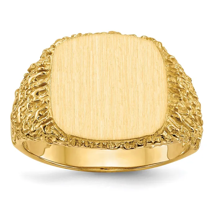 14K Yellow Gold 135x135mm Open Back Mens Signet Ring Goldia Rings