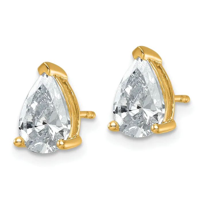 14k Yellow Gold 3 ctw Certified Lab Grown Diamond VSSI G Pear 4 Prong Heavy Wt Stud Earrings Goldia Earrings
