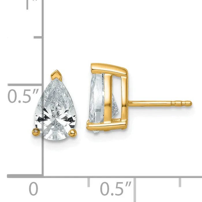 14k Yellow Gold 3 ctw Certified Lab Grown Diamond VSSI G Pear 4 Prong Heavy Wt Stud Earrings Goldia Earrings
