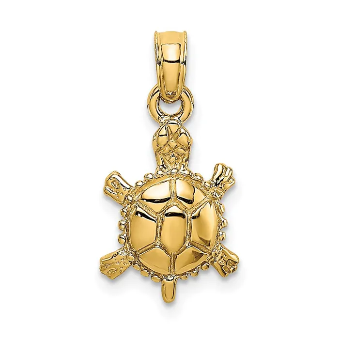 14k Yellow Gold 3D Polished Land Turtle Charm Goldia Charm Necklaces