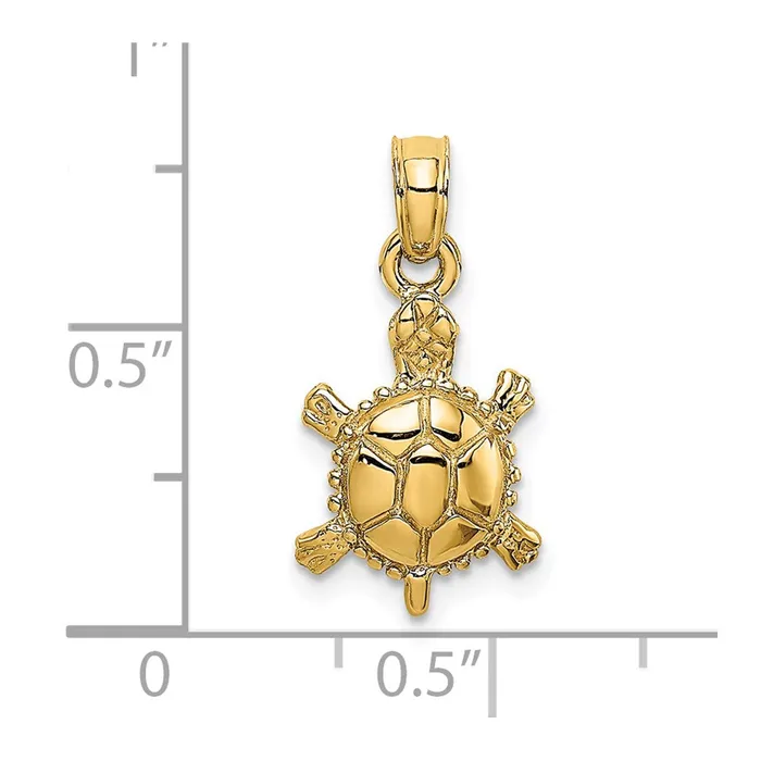 14k Yellow Gold 3D Polished Land Turtle Charm Goldia Charm Necklaces