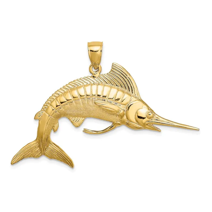 14k Yellow Gold 3D Polished Satin White Marlin Charm Goldia Charm Necklaces 14k Yellow Gold 3D Polished Satin White Marlin Charm Goldia Charm Necklaces