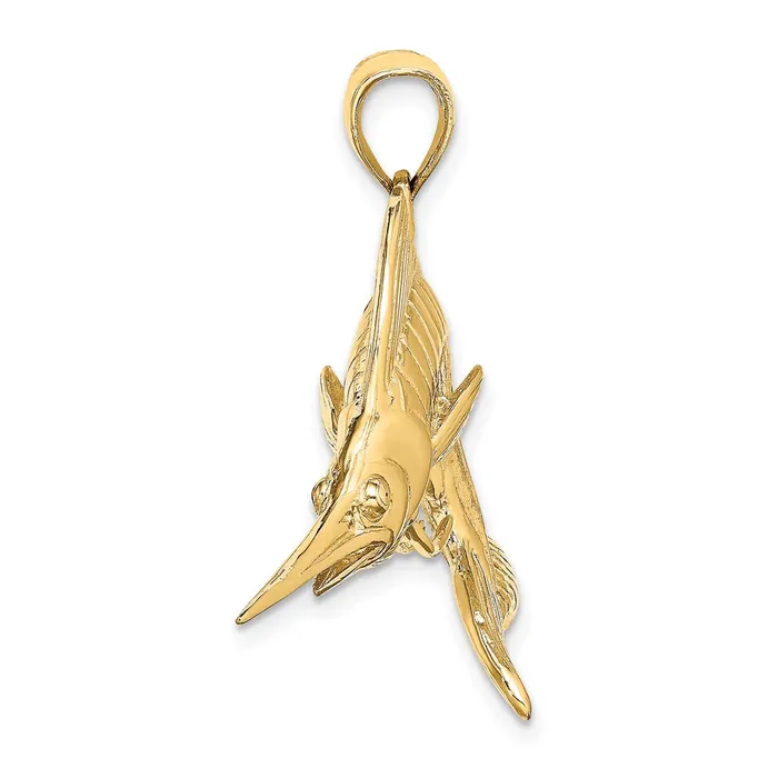 14k Yellow Gold 3D Polished Satin White Marlin Charm Goldia Charm Necklaces