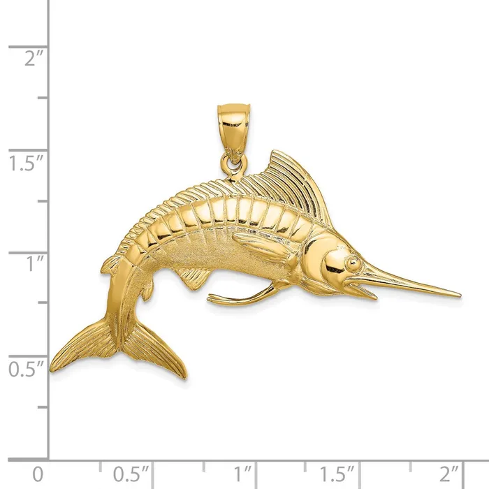 14k Yellow Gold 3D Polished Satin White Marlin Charm Goldia Charm Necklaces