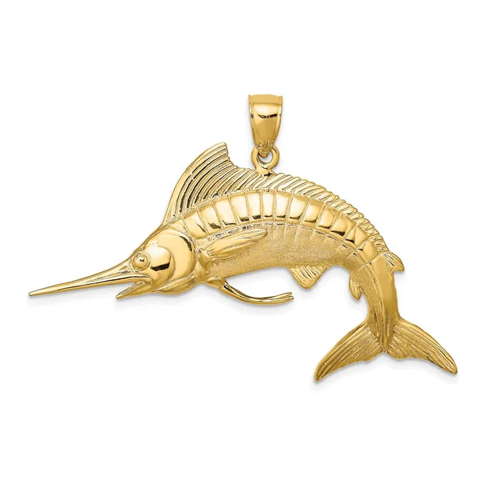 14k Yellow Gold 3D Polished Satin White Marlin Charm Goldia Charm Necklaces