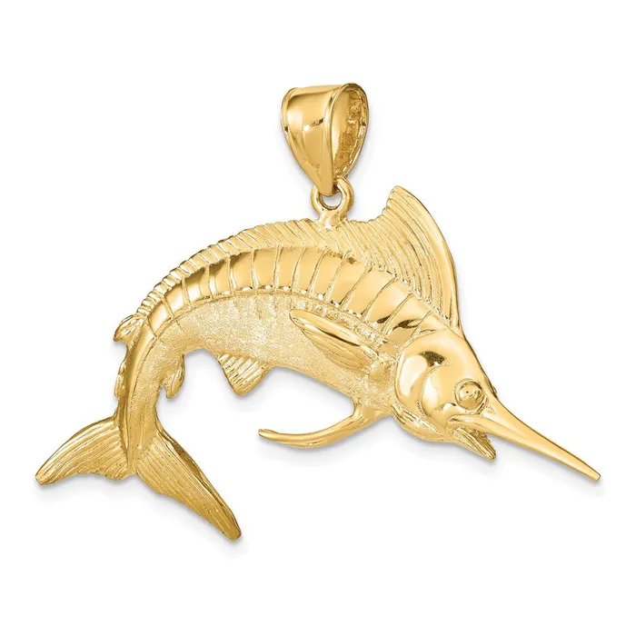 14k Yellow Gold 3D Polished Satin White Marlin Charm Goldia Charm Necklaces