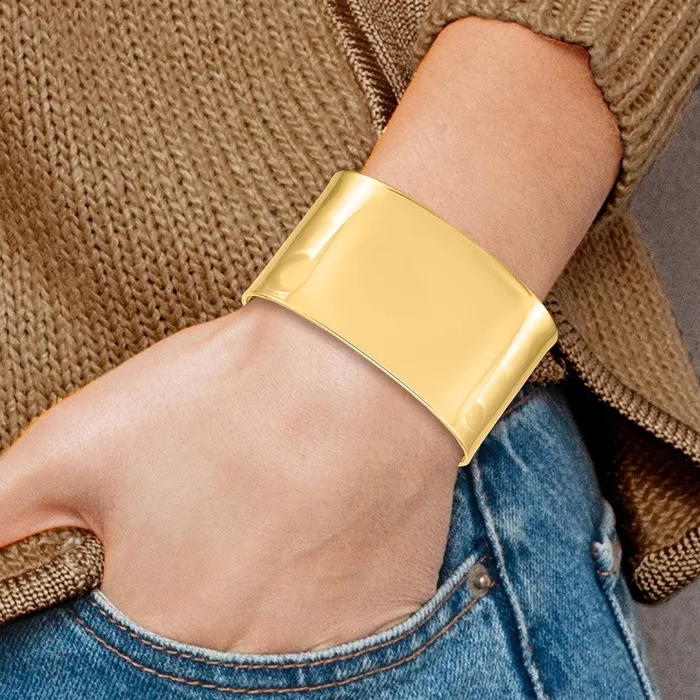 14k Yellow Gold 37mm Polished Cuff Bangle Goldia PreStyled Sets