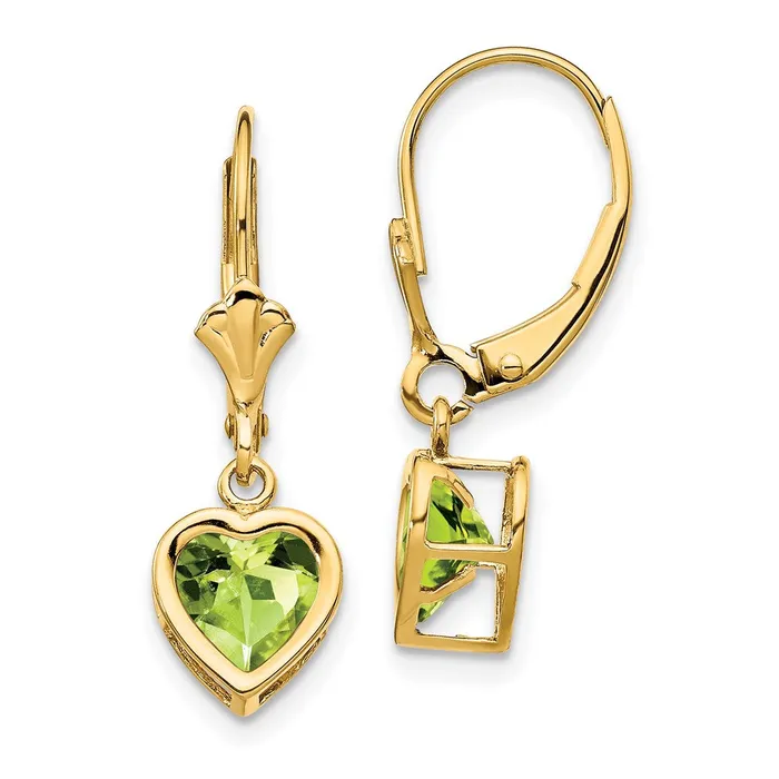 14k Yellow Gold 6mm Heart Peridot Earrings Goldia Earrings