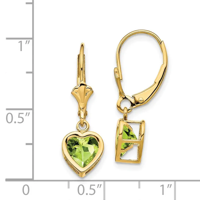 14k Yellow Gold 6mm Heart Peridot Earrings Goldia Earrings