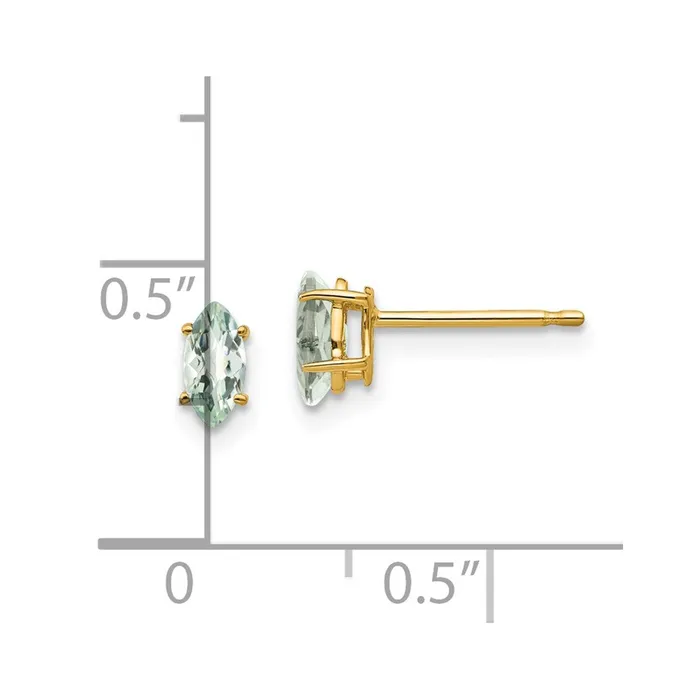 14k Yellow Gold 6x3 Marquise CheckerCut Green Quartz Earring Goldia Earrings