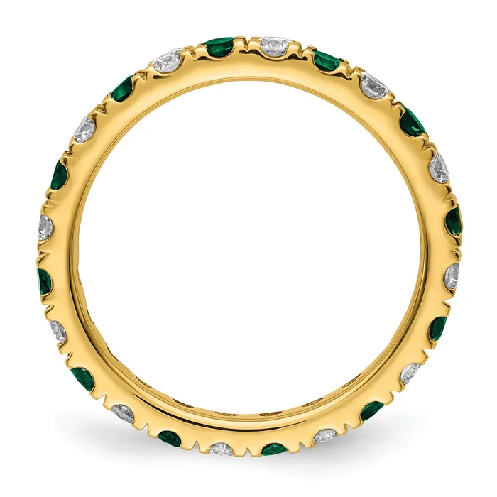 14k Yellow Gold 78 Ct Lab Grown Diamond VSSI G and Lab Created Emerald Eternity Band Ring Goldia Rings