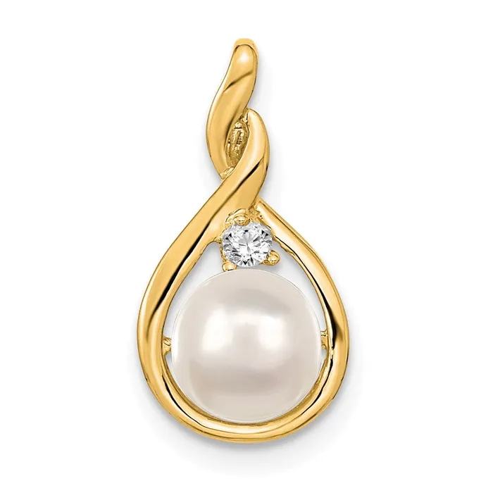 14K Yellow Gold 7mm White Round Freshwater Cultured Pearl VS Real Diamond Pendant Goldia Necklaces 14K Yellow Gold 7mm White Round Freshwater Cultured Pearl VS Real Diamond Pendant Goldia Necklaces