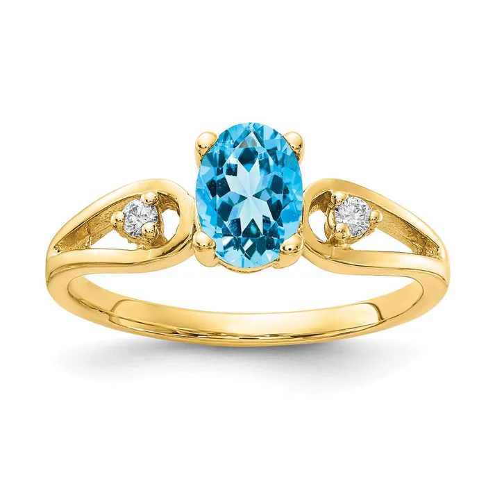 14K Yellow Gold 7x5mm Oval Blue Topaz A Real Diamond ring Goldia Rings