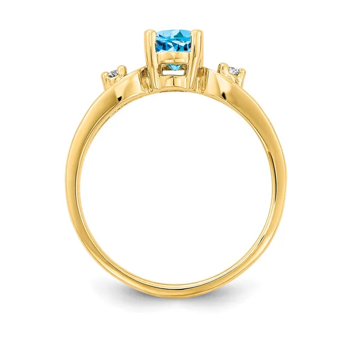 14K Yellow Gold 7x5mm Oval Blue Topaz A Real Diamond ring Goldia Rings