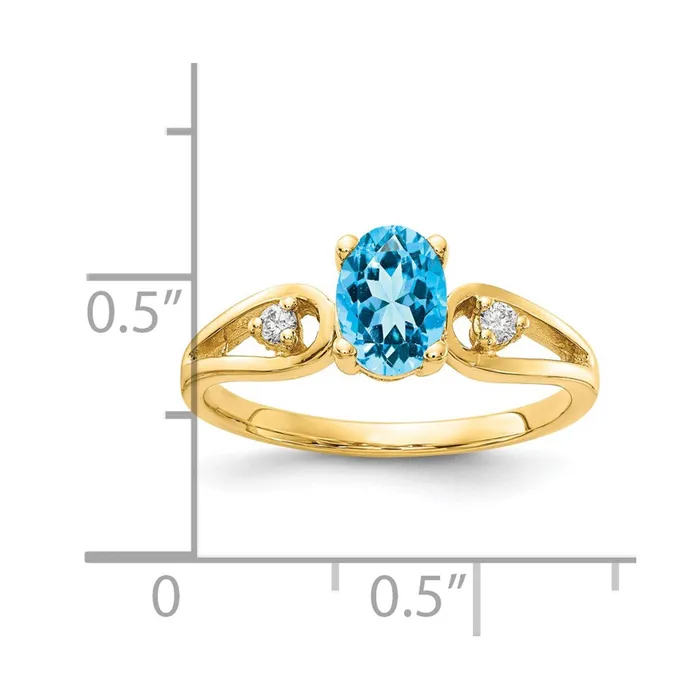 14K Yellow Gold 7x5mm Oval Blue Topaz A Real Diamond ring Goldia Rings