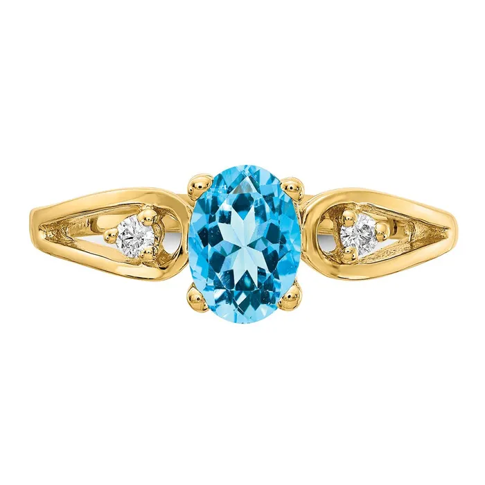 14K Yellow Gold 7x5mm Oval Blue Topaz A Real Diamond ring Goldia Rings
