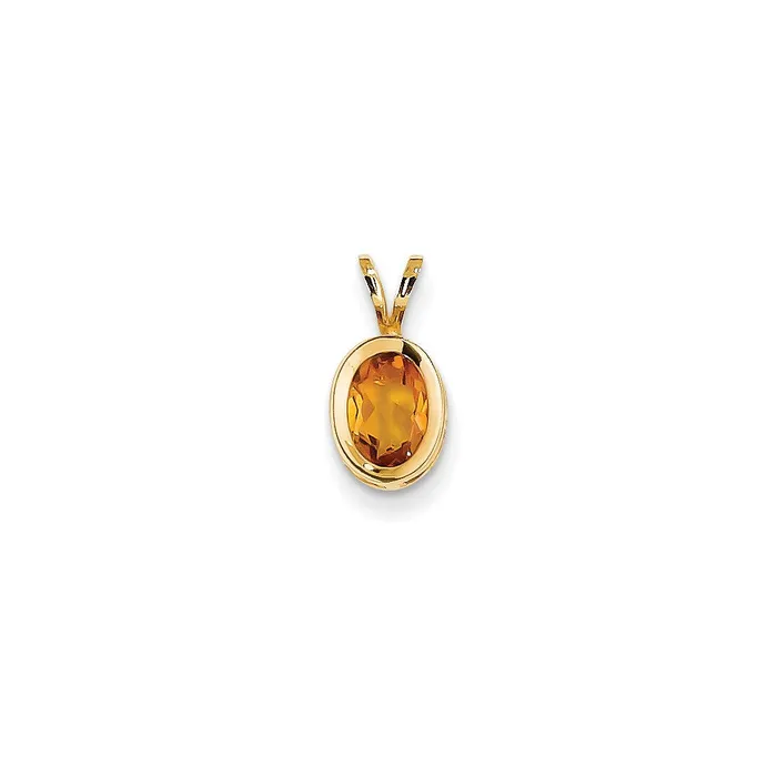 14K Yellow Gold 7x5mm Oval Citrine bezel pendant Goldia Necklaces