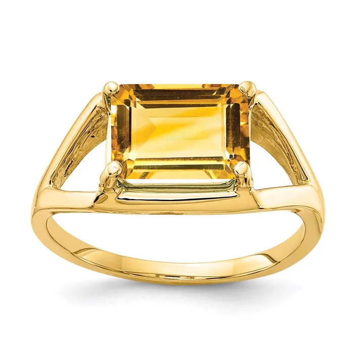 14K Yellow Gold 9x7mm Emerald Cut Citrine ring Goldia Rings