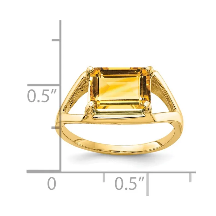 14K Yellow Gold 9x7mm Emerald Cut Citrine ring Goldia Rings