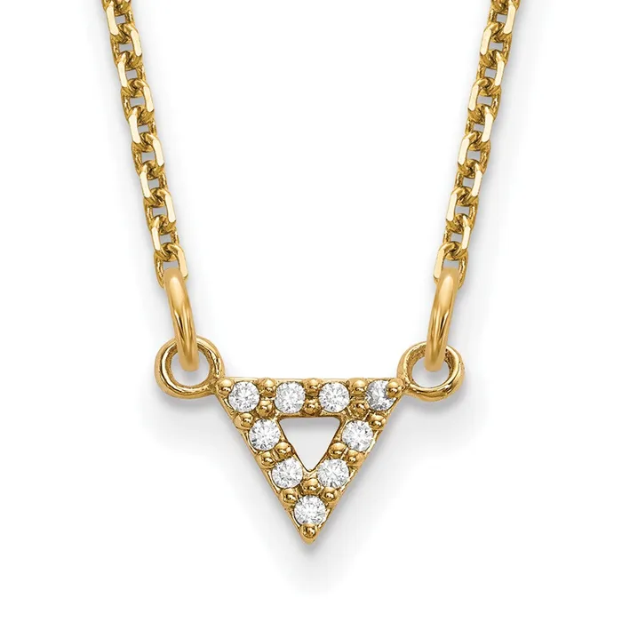 14K Yellow Gold AAA Quality Real Diamond 6mm Triangle Necklace Goldia Necklaces