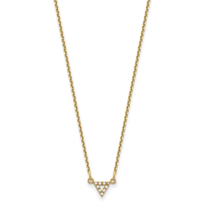14K Yellow Gold AAA Quality Real Diamond 6mm Triangle Necklace Goldia Necklaces