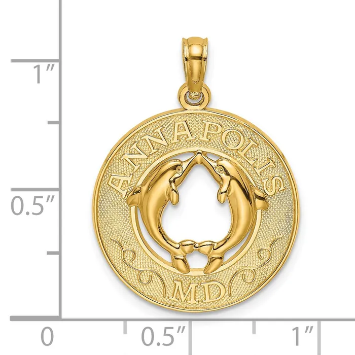 14k Yellow Gold ANNAPOLIS MD Circle Dolphins Charm Goldia Charm Necklaces