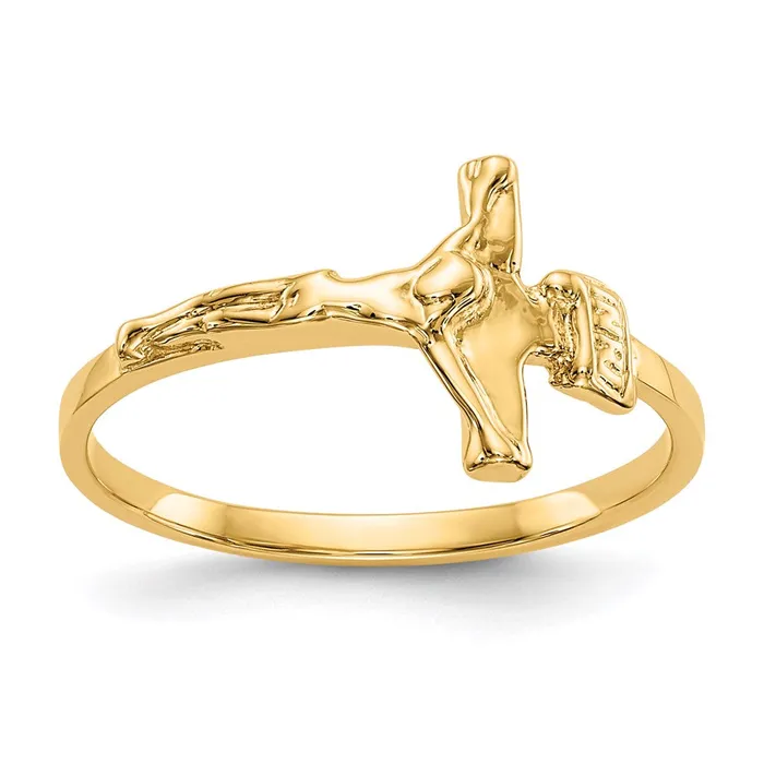 14K Yellow Gold Childs Polished Crucifix Ring Goldia Rings