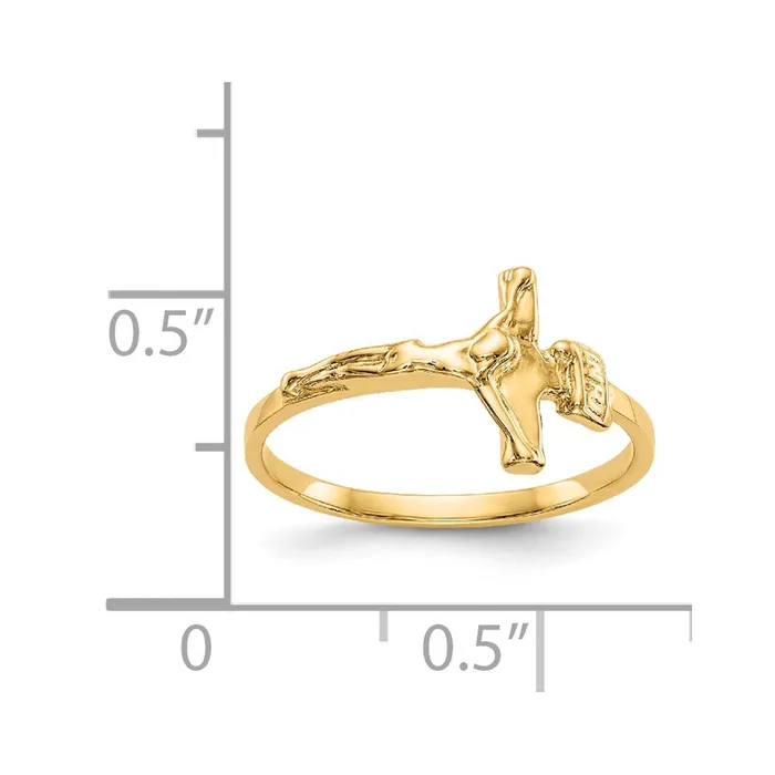 14K Yellow Gold Childs Polished Crucifix Ring Goldia Rings