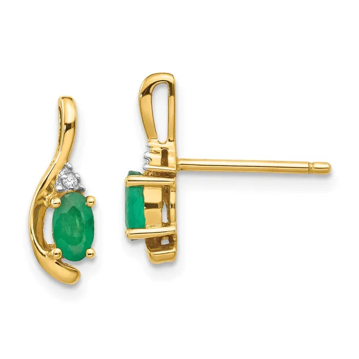 14k Yellow Gold Emerald and Diamond Post Earrings Goldia Earrings