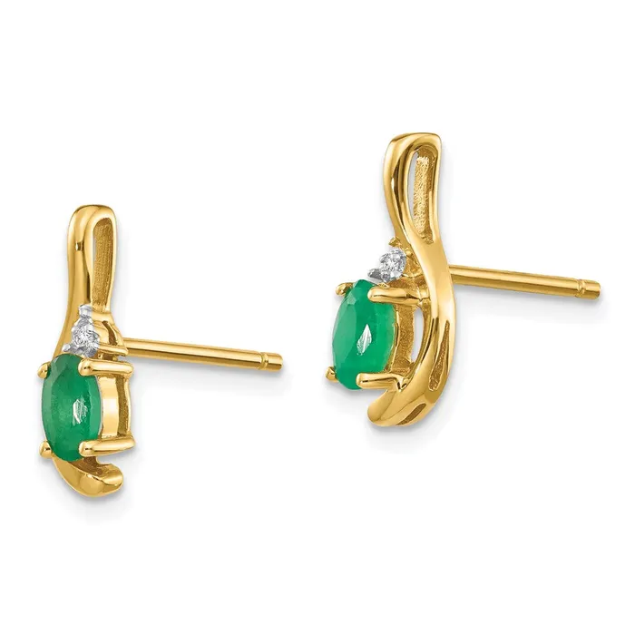 14k Yellow Gold Emerald and Diamond Post Earrings Goldia Earrings