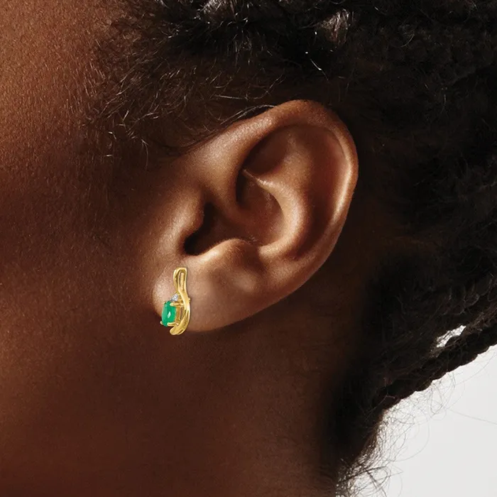 14k Yellow Gold Emerald and Diamond Post Earrings Goldia Earrings