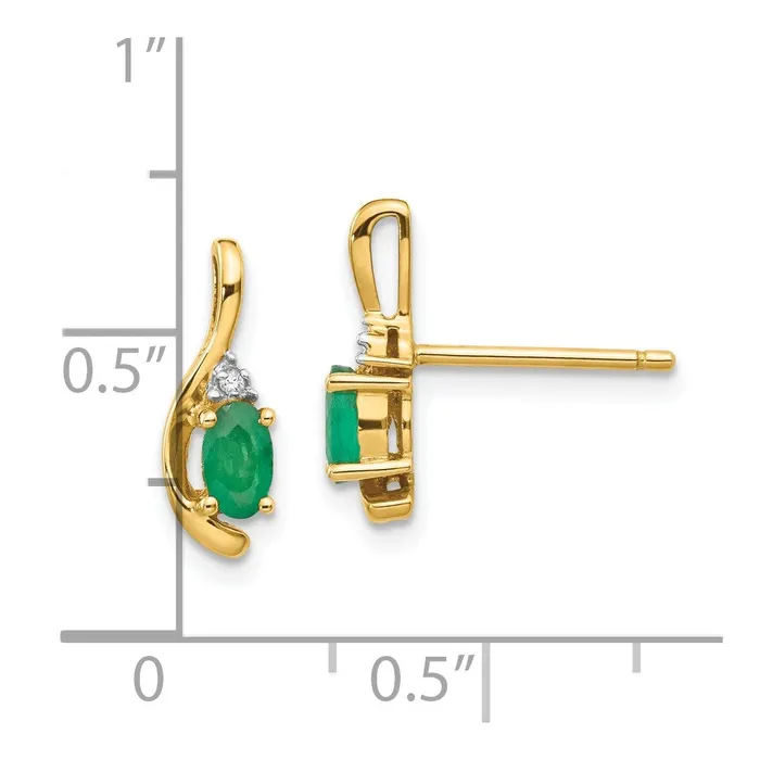 14k Yellow Gold Emerald and Diamond Post Earrings Goldia Earrings